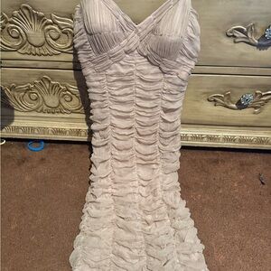 Sue Wong Ruched Beige Dress